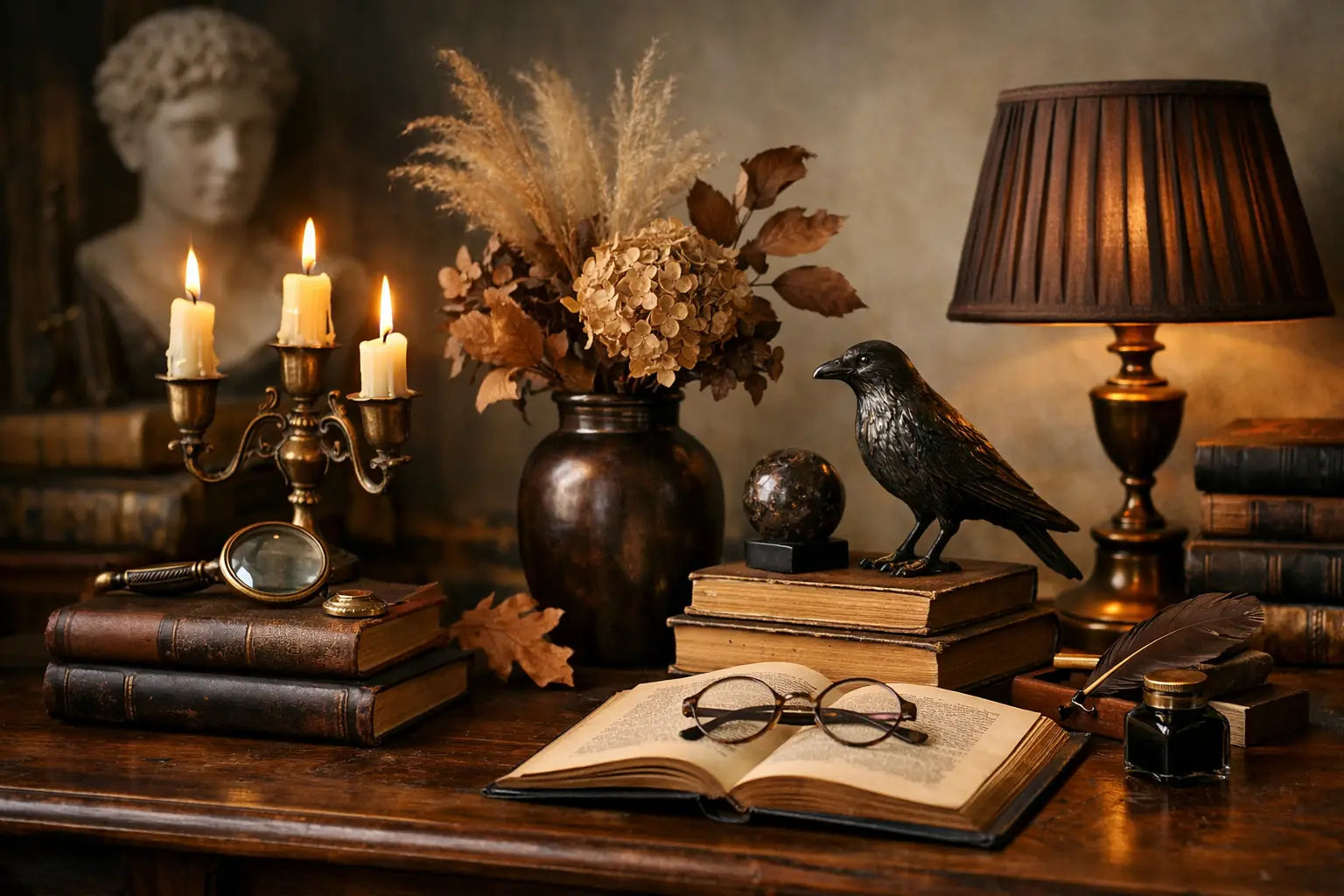 Wohnaccessoires im Dark Academia Stil inszenieren